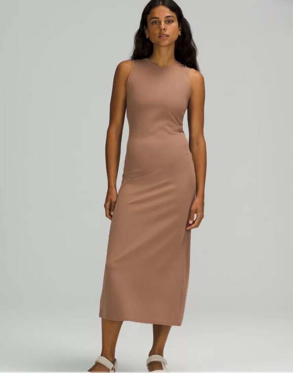 lululemon Dresses & Skirts - Lululemon All Aligned Ribbed Midi Dress, Taupe, XS